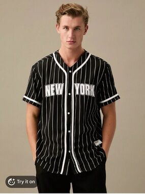 Black Pinstripe 'New York' Baseball Jersey Shirt